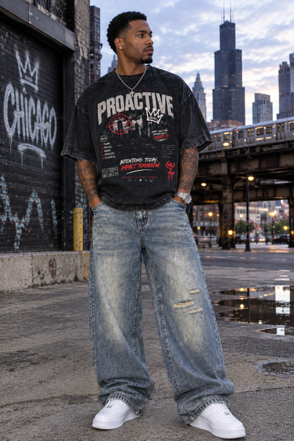 “Proactive” Classic Frayed Boxy Tee (Black)
