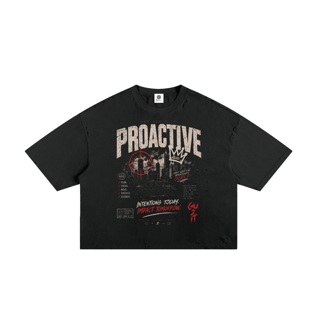 “Proactive” Classic Frayed Boxy Tee (Black)