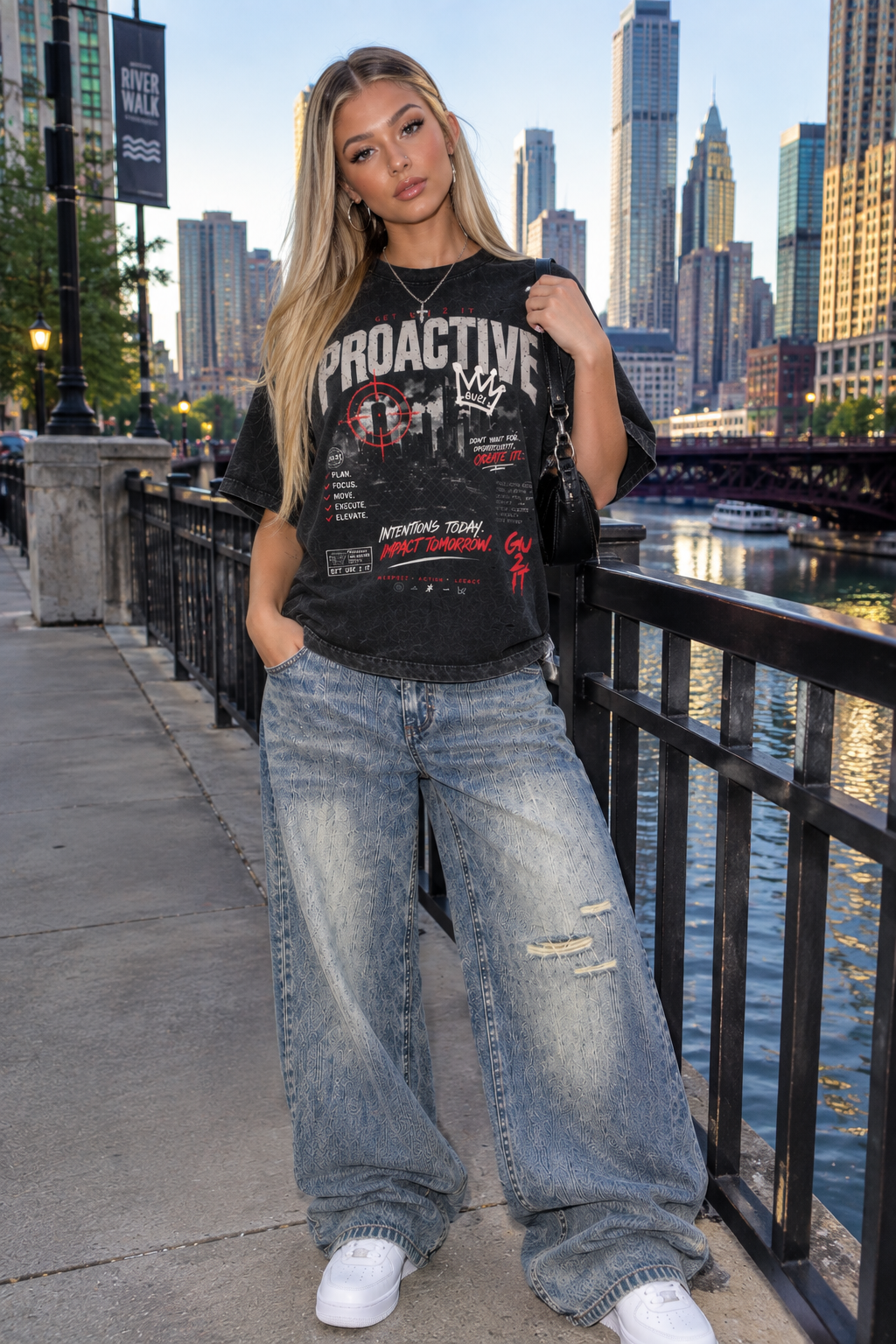 “Proactive” Classic Frayed Boxy Tee (Black)