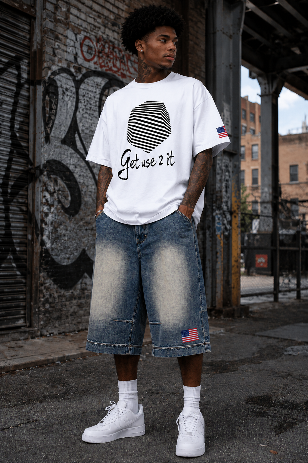 American Classic Vintage Wash Baggy Denim Shorts