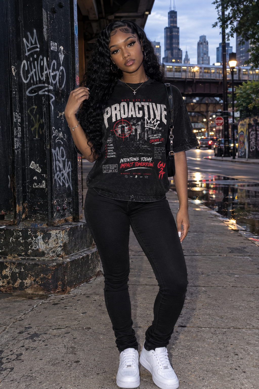 “Proactive” Classic Frayed Boxy Tee (Black)