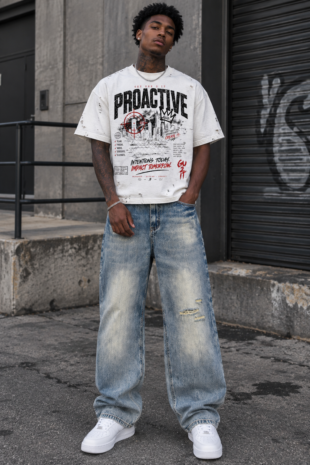 “Proactive” Classic Frayed Boxy Tee (White)