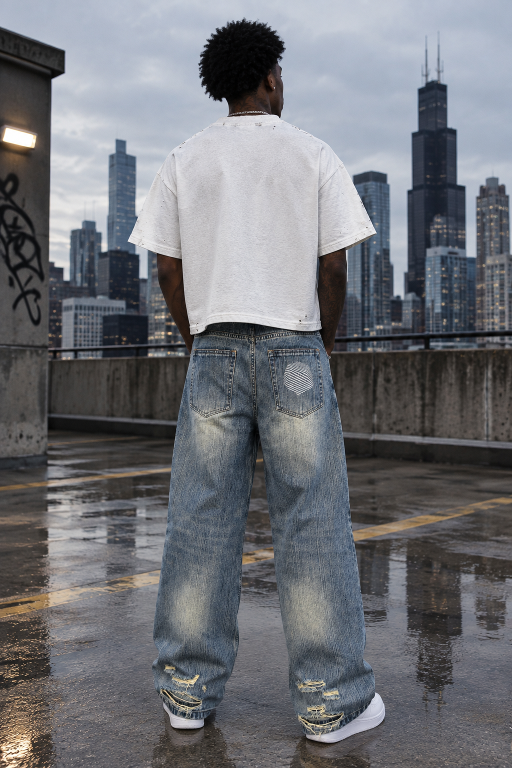 “Proactive” Vintage Wash Distressed Denim Jeans