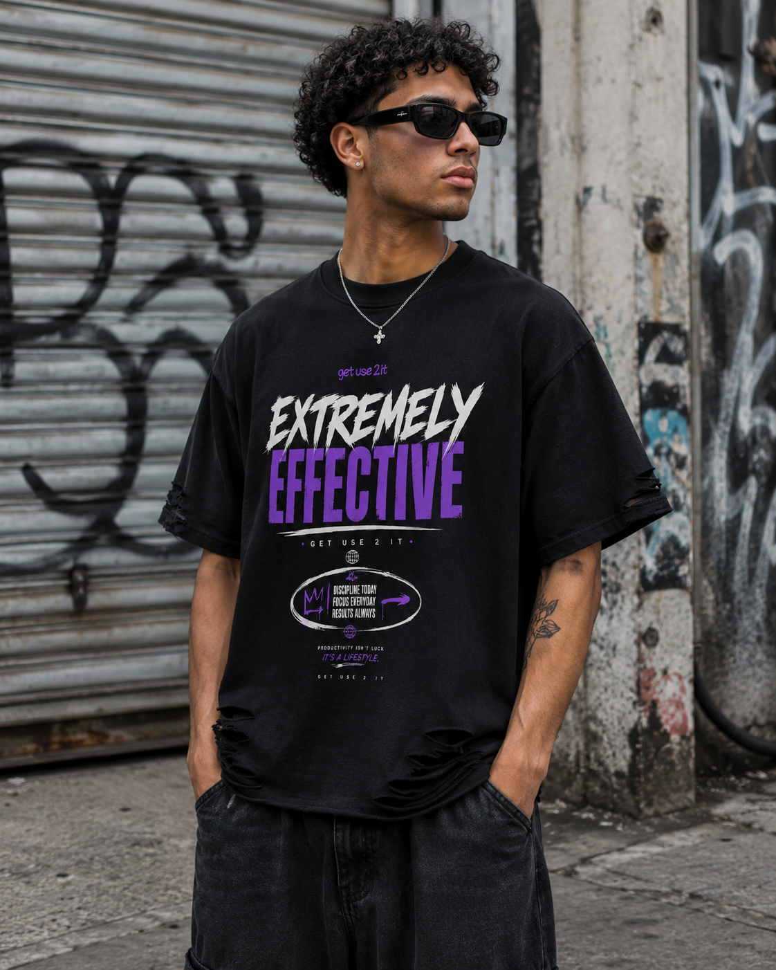 “Extremely Effective” Snow Washed Raw Hem T-Shirt
