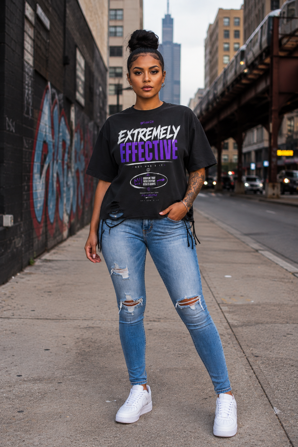 “Extremely Effective” Snow Washed Raw Hem T-Shirt
