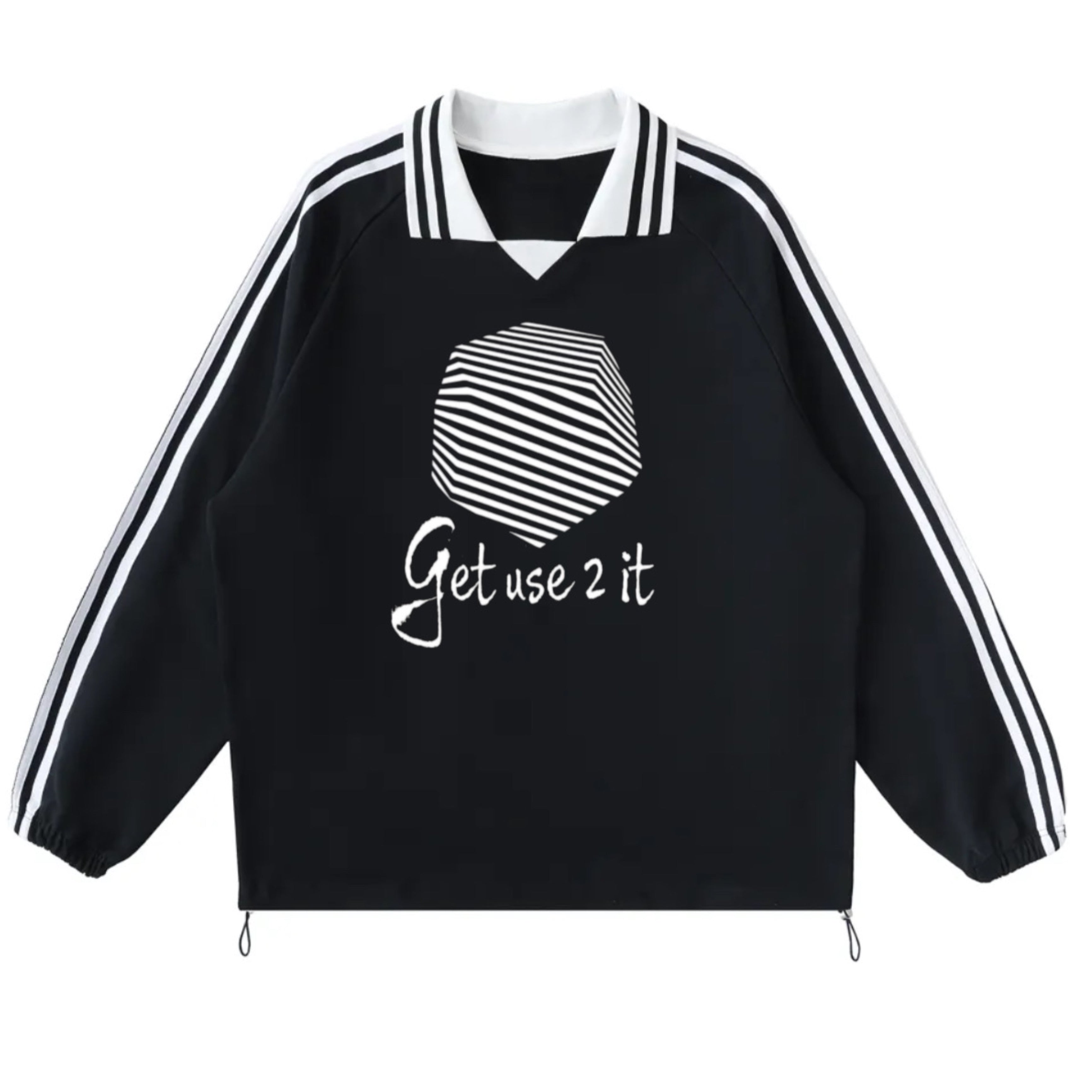 Get Use 2 It Striped Collar Sweatshirt Black