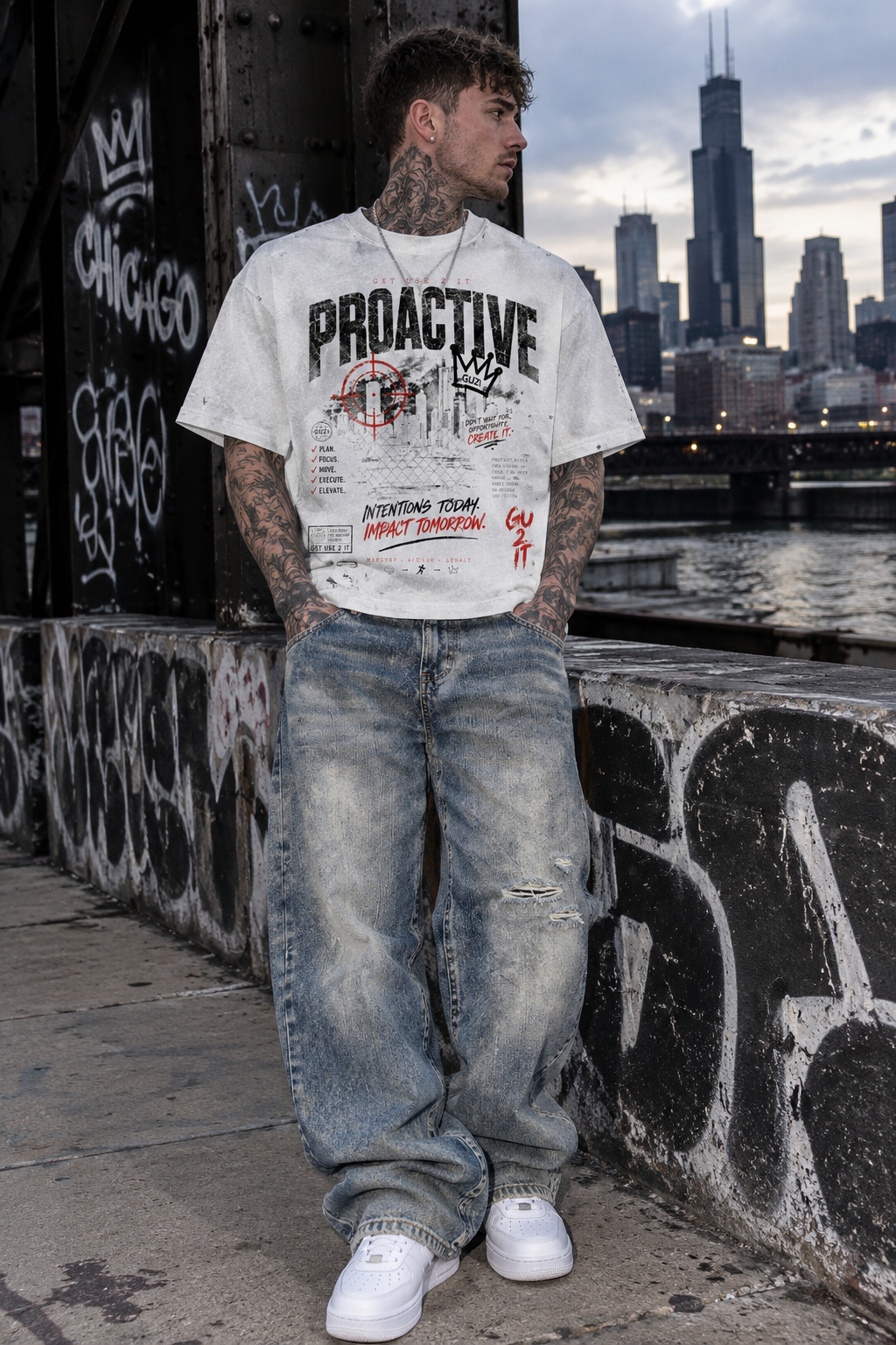 “Proactive” Classic Frayed Boxy Tee (White)