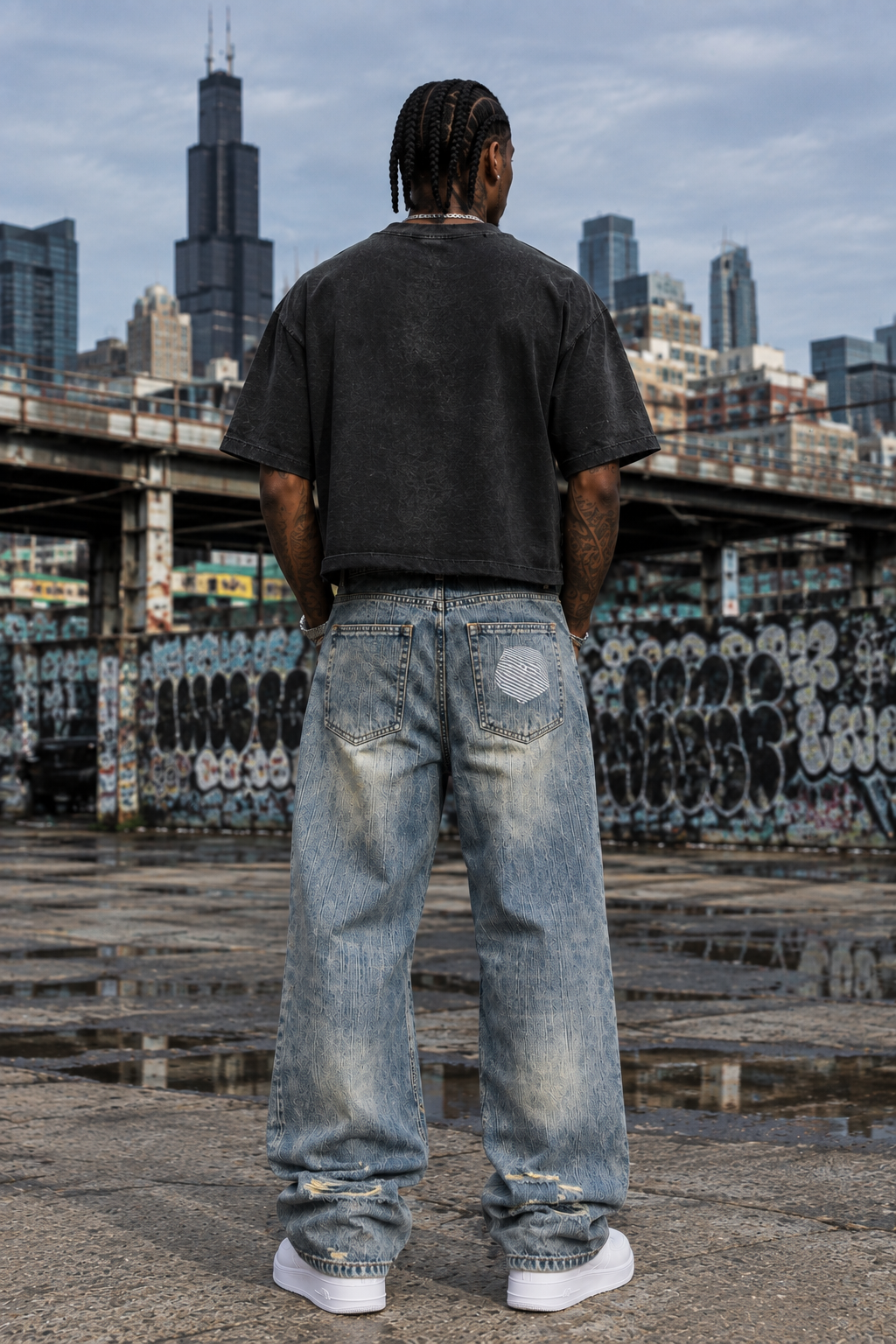 “Proactive” Vintage Wash Distressed Denim Jeans