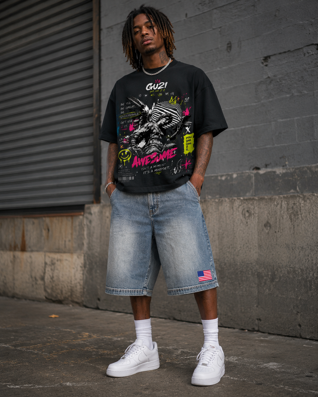 American Classic Vintage Wash Baggy Denim Shorts