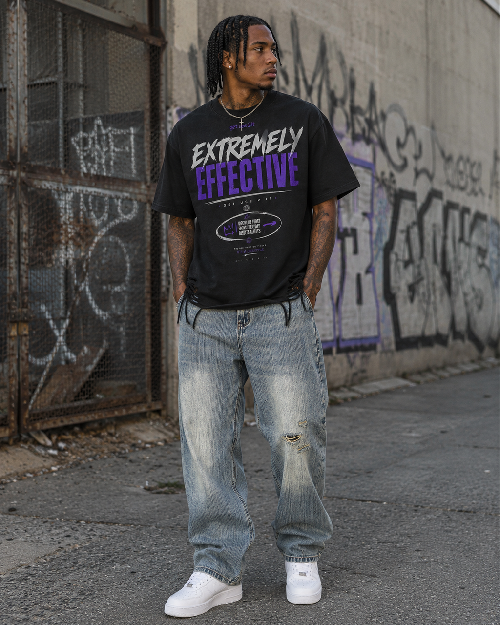 “Extremely Effective” Snow Washed Raw Hem T-Shirt