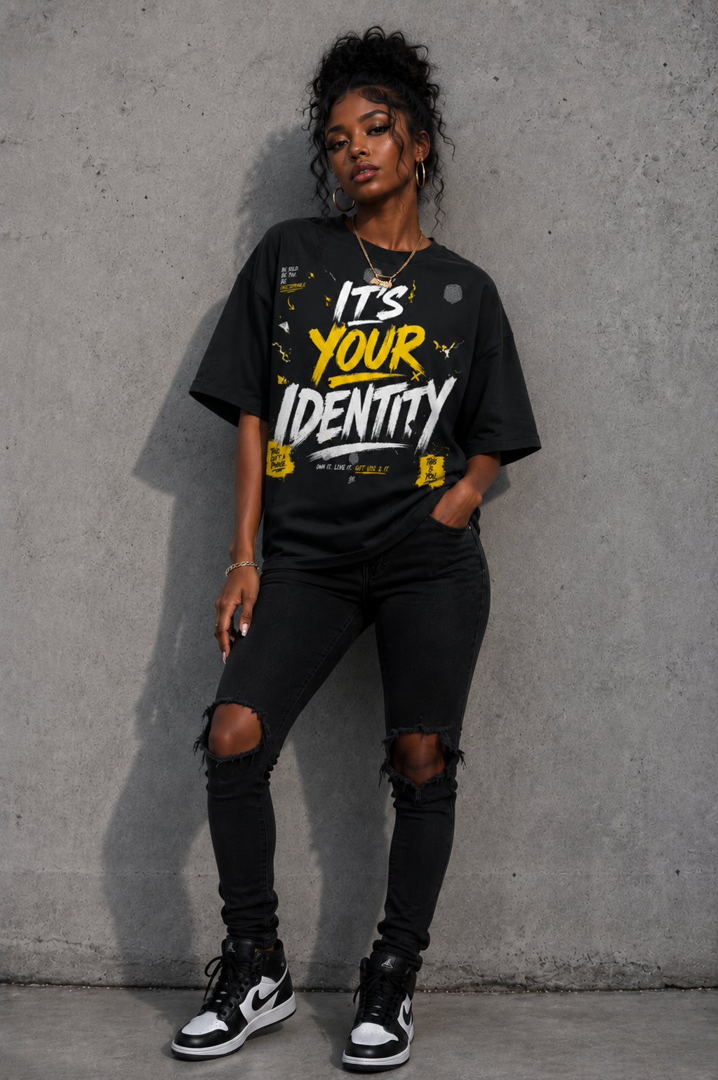 “Its Your Identity” Boxy Crop T Shirt (Black)