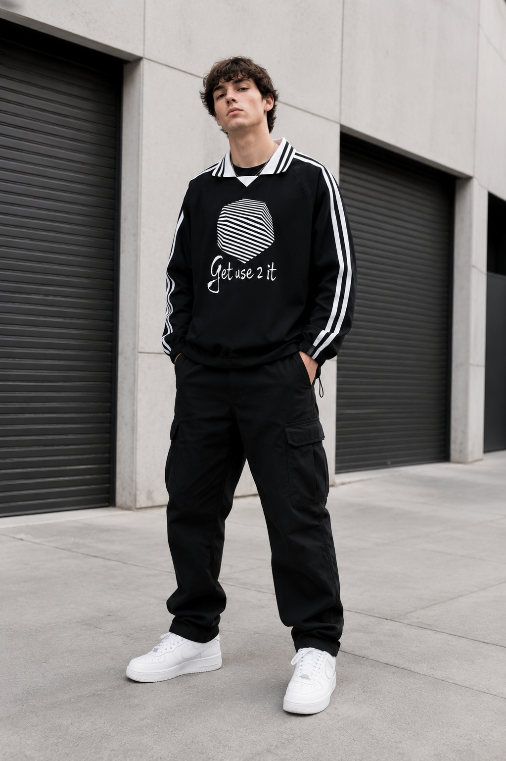 Get Use 2 It Striped Collar Sweatshirt Black