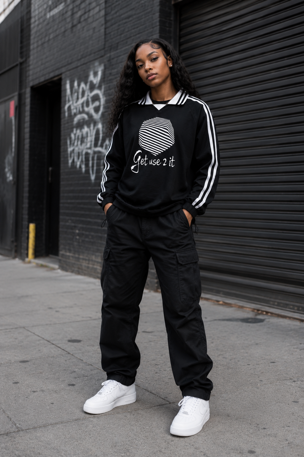 Get Use 2 It Striped Collar Sweatshirt Black