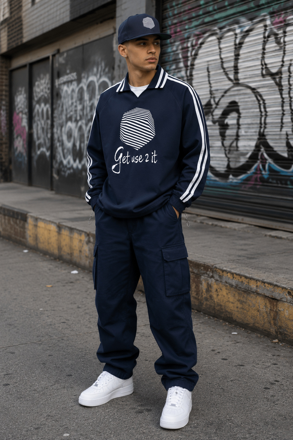 Get Use 2 It Striped Collar Sweatshirt Navy