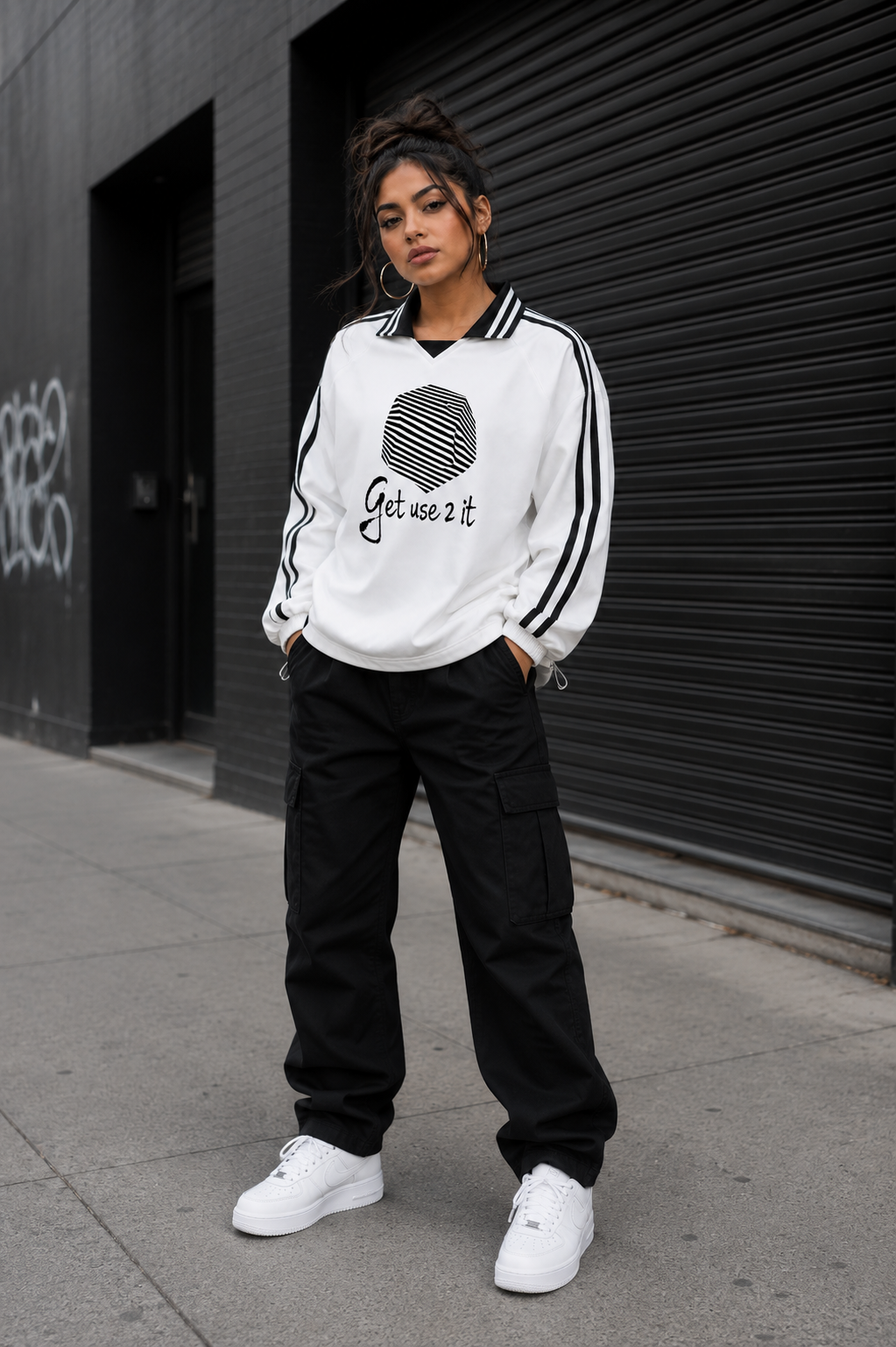 Get Use 2 It Striped Collar Sweatshirt White