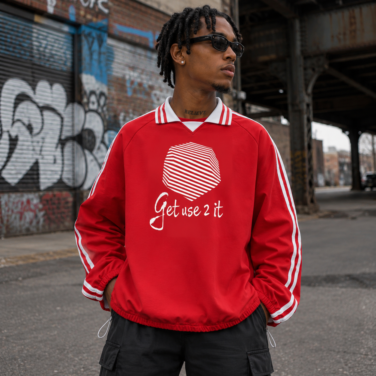Get Use 2 It Striped Collar Sweatshirt Red