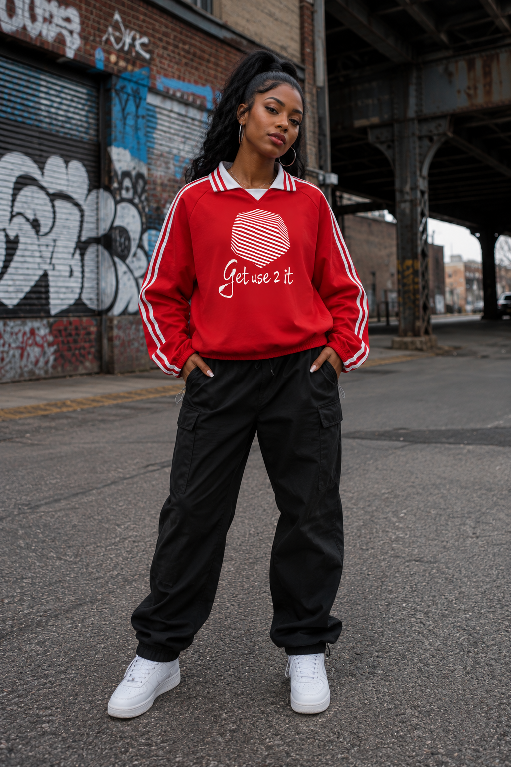 Get Use 2 It Striped Collar Sweatshirt Red