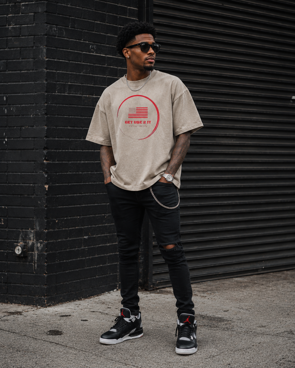 Get Use 2 It Snow Washed Oversize Identity T-shirt Beige