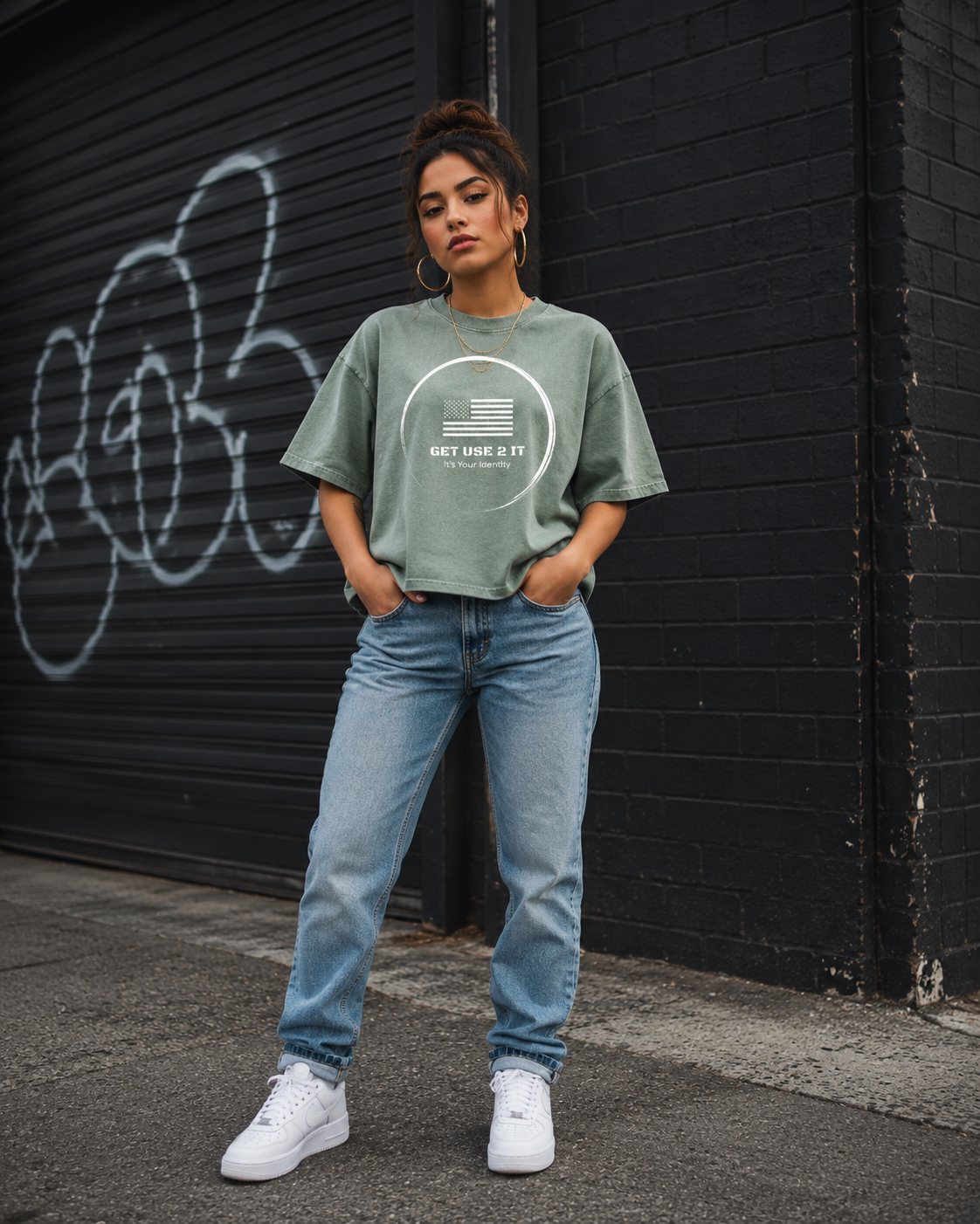 Get Use 2 It Snow Washed Oversized Identity T-shirt Green