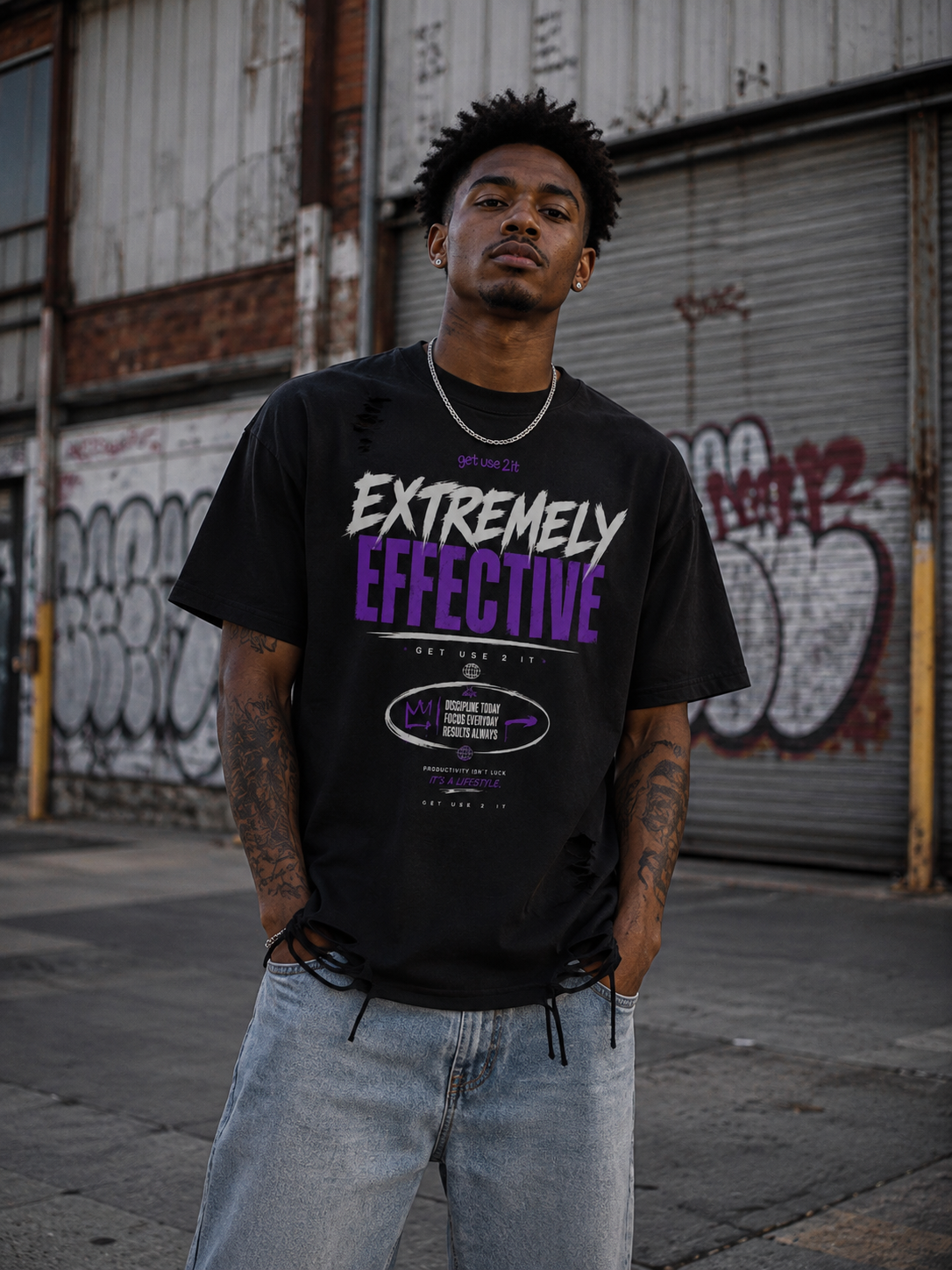 “Extremely Effective” Snow Washed Raw Hem T-Shirt