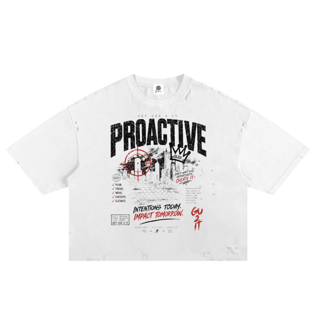 “Proactive” Classic Frayed Boxy Tee (White)