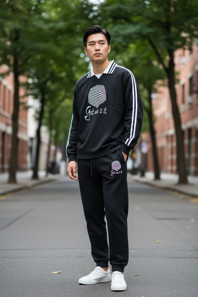 Get Use 2 It Striped Collar Sweatshirt Black