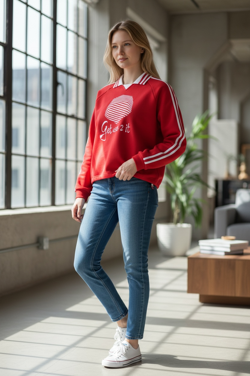 Get Use 2 It Striped Collar Sweatshirt Red