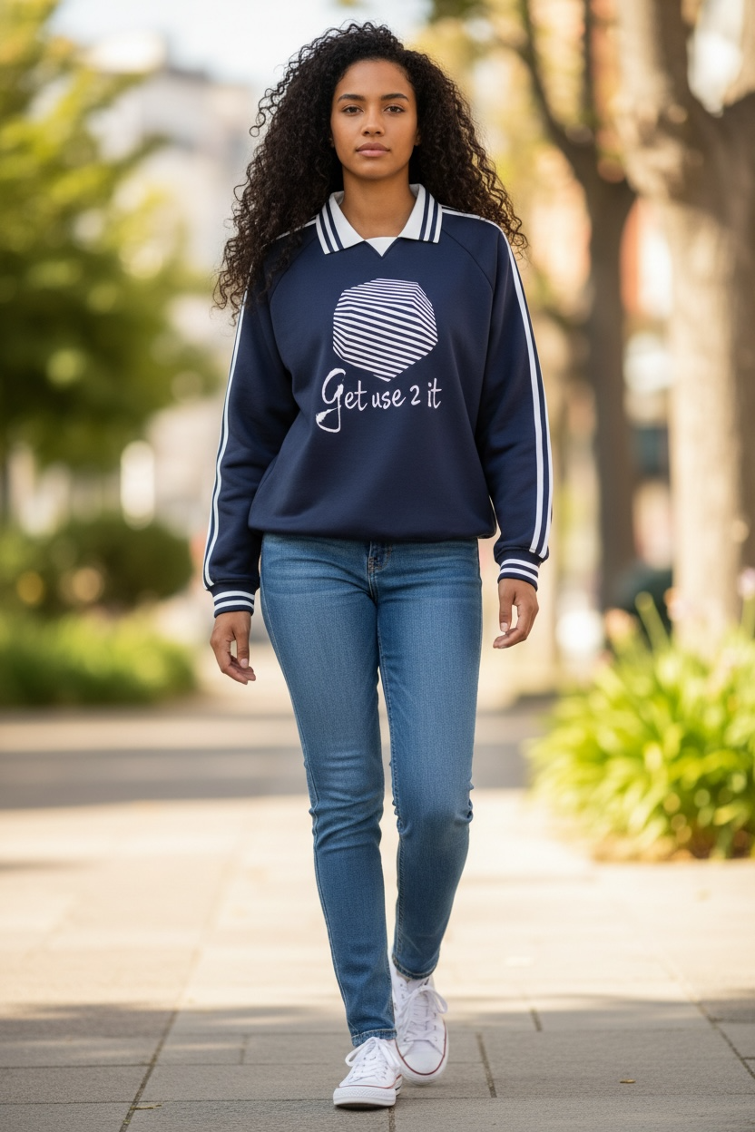Get Use 2 It Striped Collar Sweatshirt Navy
