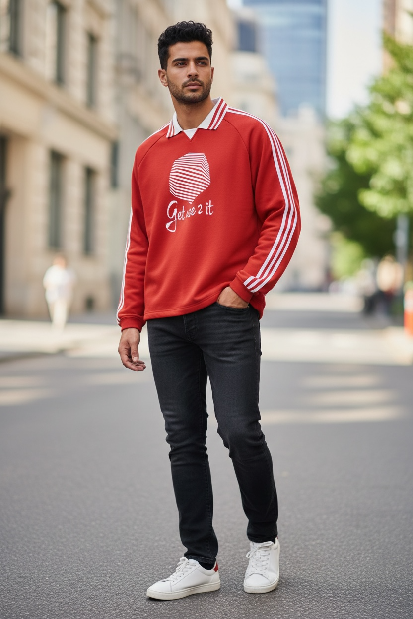 Get Use 2 It Striped Collar Sweatshirt Red