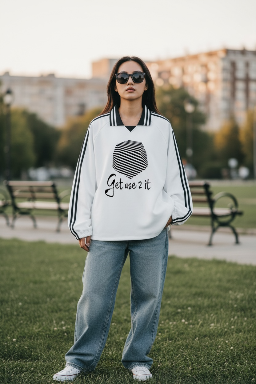 Get Use 2 It Striped Collar Sweatshirt White