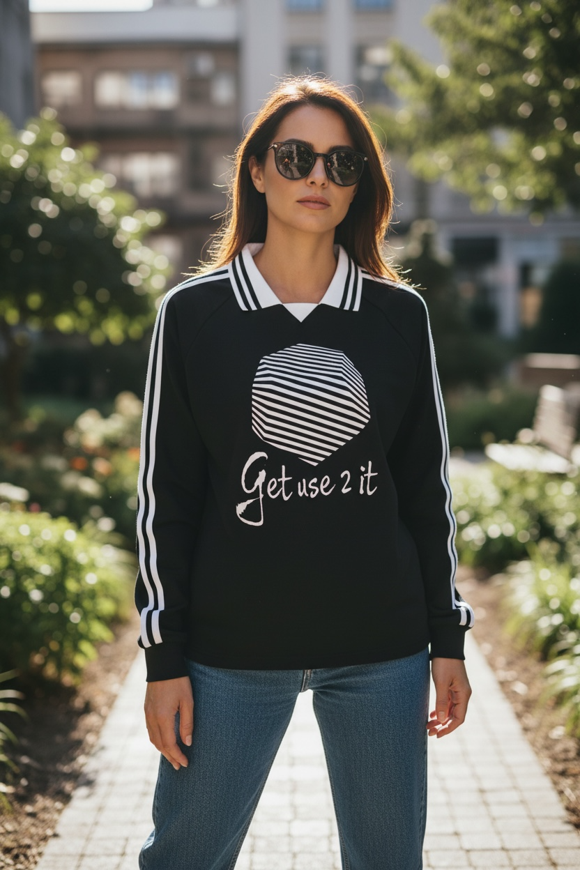 Get Use 2 It Striped Collar Sweatshirt Black
