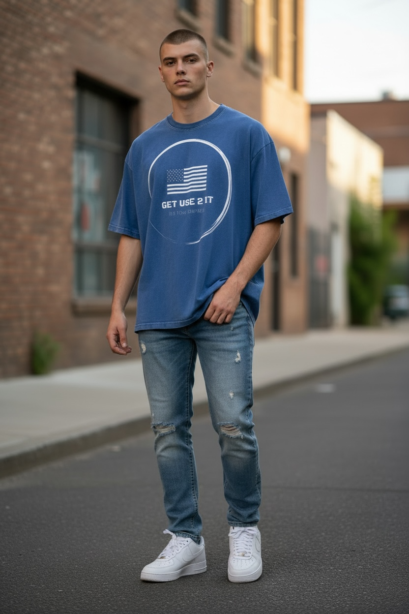 Get Use 2 It Snow Washed Oversized Identity T-shirt Blue